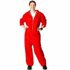 Adult red overalls costume jumpsuit with front zip and relaxed fit