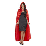 Red Satin Hooded Adult Cape, ankle length, unisex.