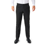 Red Circus Tailcoat Mens Suitmeister Suit, red tailoat with gold swirl lapel, black pants and bow tie. Plain black well fitted pants with side pockets.