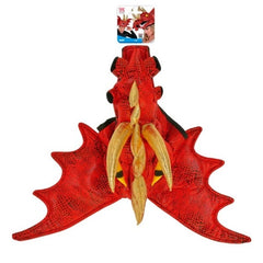 Red dragon costume hat with gold horns and teeth