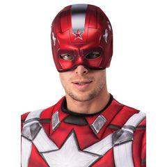 Red Guardian adult costume with jumpsuit and mask
