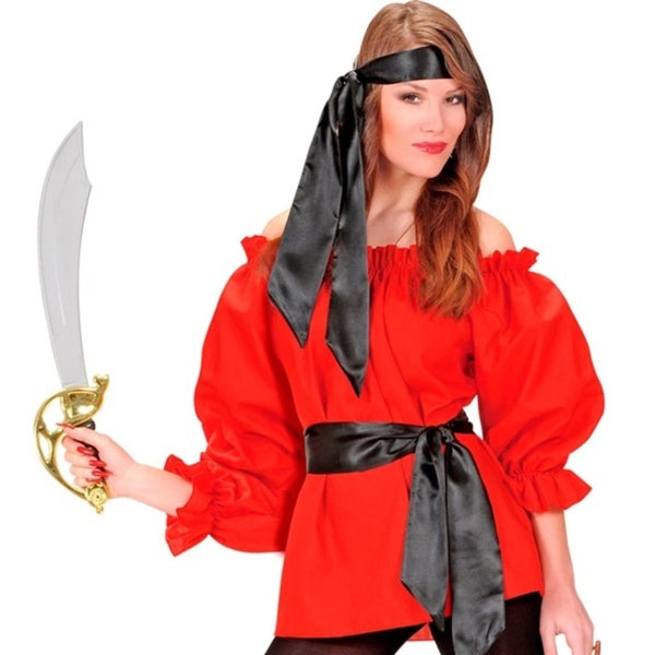 Women's Red Pirate Blouse with off-the-shoulder neckline – front view