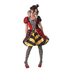 Red Queen of Hearts deluxe costume for adults with satin dress and tiara headpiece