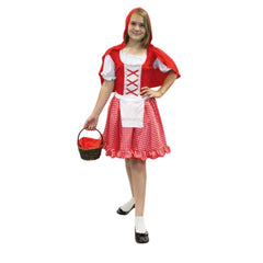Red Riding Hood Costume - Teen - Sweidas, check skirt with attached apron, corset bodice look and seperate cape.