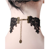 Red Ruby Lace Choker side view showing black lace and decorative red gem detail