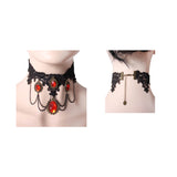 Red Ruby Lace Choker with black lace and red gem – gothic, medieval, and Halloween costume accessory