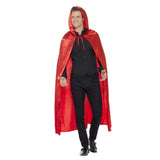 Red Satin Hooded Adult Cape, ankle length, unisex.