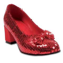 Red Sequin Shoes - Hire, low heel, ladies sizes 5 to 10.