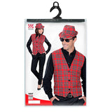 Packaging for red tartan vest