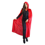 Red velet hooded cape showing the volvume of the cape