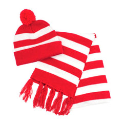 Red and white striped beanie and scarf set for kids and adults – Book Week costume accessory