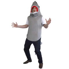 Reef Shark Adult Costume, foam bodysuit with hood and large opening for mouth.
