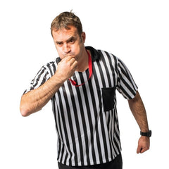 Adult unisex referee shirt with black and white striped design