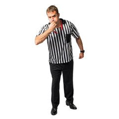 Adult unisex referee shirt with black and white striped design