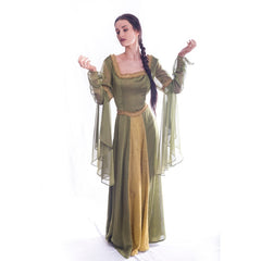 Regal Medieval Gown – Hire green and gold medieval princess dress front view Brisbane costume hire