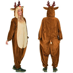 Adult unisex Reindeer Onesie Costume front view shown on man and woman