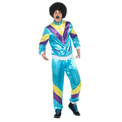 Retro 80s shell suit costume in blue with purple and yellow accents – unisex Smiffy's tracksuit