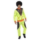 Green 80s shell suit with geometric black and orange panels