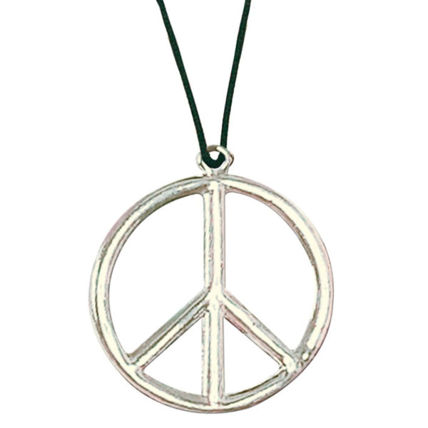 Retro metal hippie necklace with peace-inspired pendant for 1960s costumes