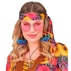 Retro metal hippie necklace with peace-inspired pendant for 1960s costumes