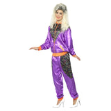 80s style purple tracksuit with orange trim