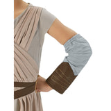 Close up of sleeve and gauntlet detail of rey deluxe child star wars costume