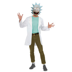 Rick from Rick and Morty Costume - Adult, sleeveless top, lab coat and half mask.