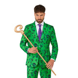 Close up of riddler green question mark jacket and tie