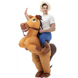 person on inflatable horse costume