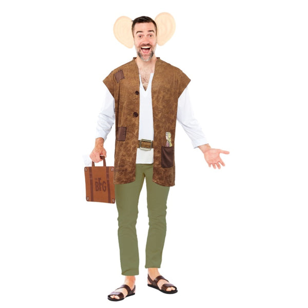 Roald Dahl The BFG Adult Costume, top with attached waist coat, oversize ear headband, and bag.