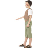 Side view of Roald Dahl BFG Costume for boys showing ears on headband and trousers and top.