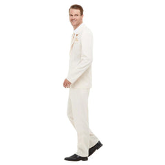 Roaring 20's White Gent Costume, white tuxedo jacket, trousers and mock top.
