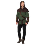 Robin Hood Adult Costume - Green & Brown, tunic, sash, belt and hooded capelet.
