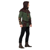 Robin Hood Adult Costume - Green & Brown, tunic, sash, belt and hooded capelet.