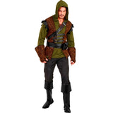 Medieval festival costume for adults in classic woodland outlaw style with layered accessories
