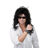Rock god black crinkle wig is perfect for 80s theme parties