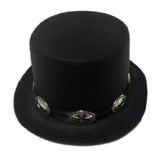 Black rock guitarist style top hat with silver buckle band