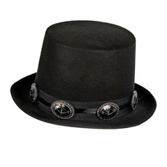 Black rock star top hat inspired by 1980s guitarist style