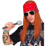 Retro rock musician wig with bandana and sunglasses