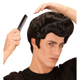 Adult retro black wig with classic rock'n'roll pompadour styling for themed parties