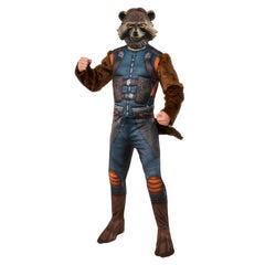 Rocket Raccoon adult deluxe costume with faux fur jumpsuit, tail, and molded mask – Marvel Avengers