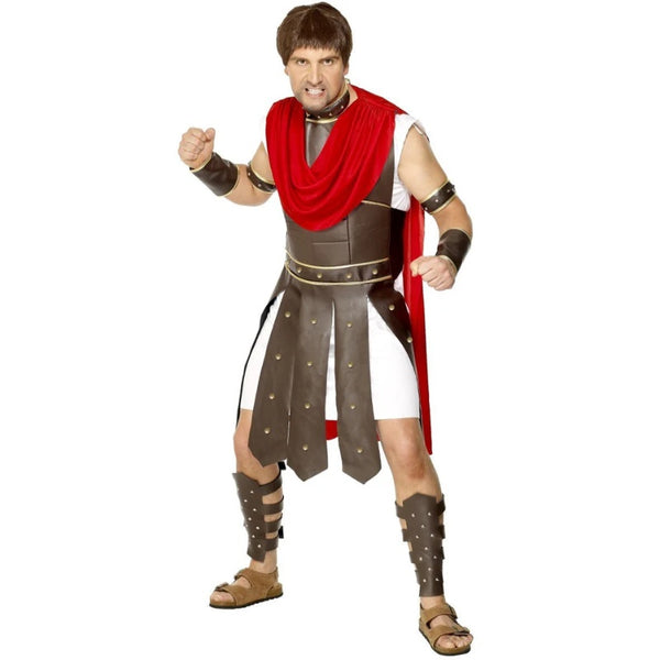 Adult Roman Centurion costume with robe, chest plate, cape, wrist and neck armour