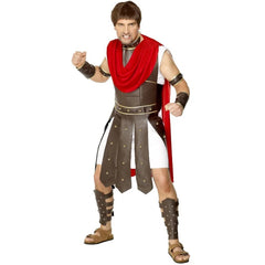 Adult Roman Centurion costume with robe, chest plate, cape, wrist and neck armour