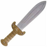 roman dagger, silver blade gold handle in plastic.