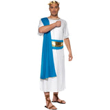 Roman Senator Costume with white robe, belt, and gold laurel headpiece