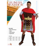Men's Roman Warrior Costume with armour, cape and guards packaging