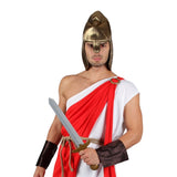 Close-up of helmet detail on adult Roman warrior costume
