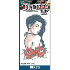 Rose Pin Up temporary tattoo by Tinsley Transfers. Realistic retro rose tattoo design.