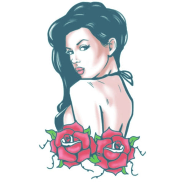Rose Pin Up temporary tattoo by Tinsley Transfers. Realistic retro rose tattoo design.