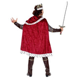 Men's Royal King Costume showing long red royal cape – back view